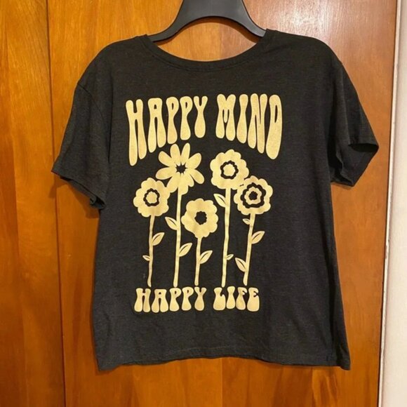 Modern Lux Happy Mind Happy Life Floral T-Shirt Size L, Multi-Color. - Picture 1 of 3